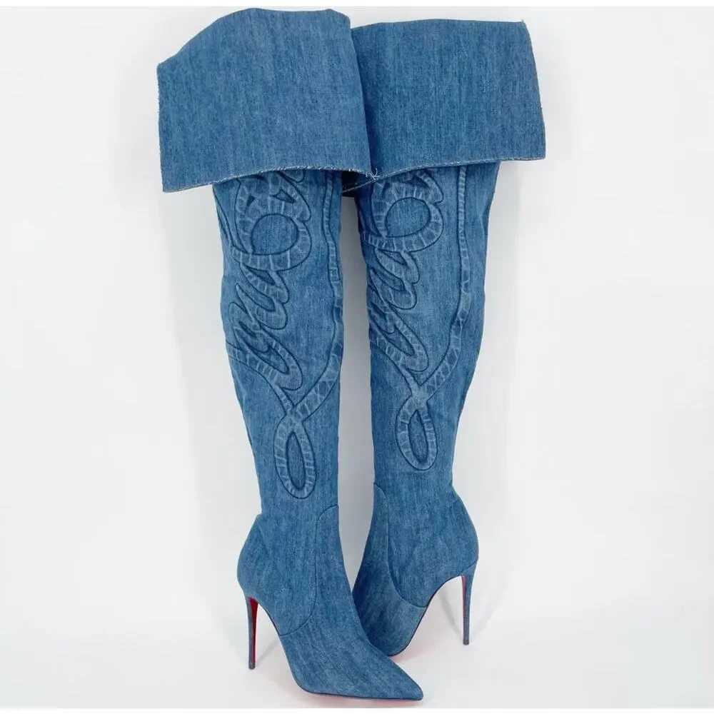 Christian Louboutin Denim Over the Knee Boots - Picture 1 of 15